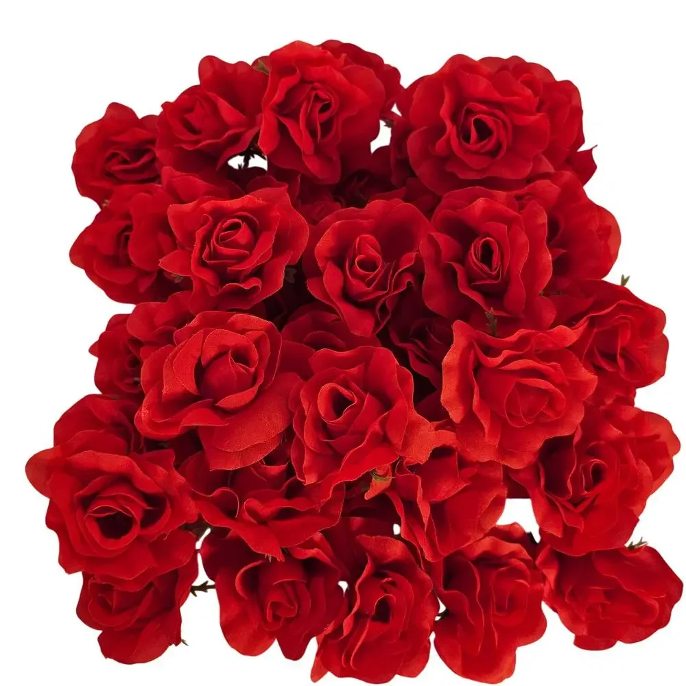 50 Red Silk Rose Heads Stemless Wedding Floral Craft DIY Wreaths 2.5in